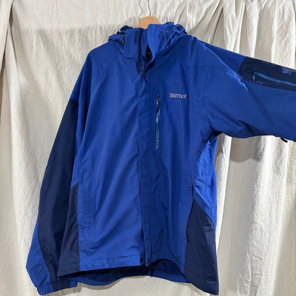 Marmot Membrain Mens XL Blue Waterproof Ski Jacket Hooded Powder Skirt CC-283